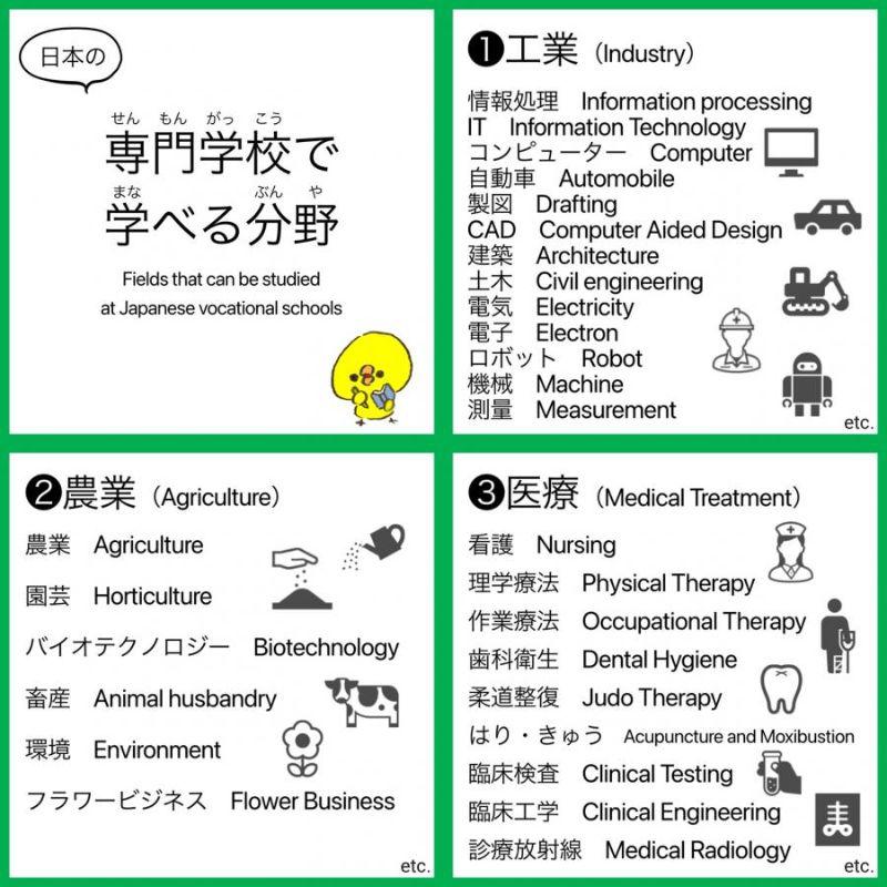 専門学校で学べる分野